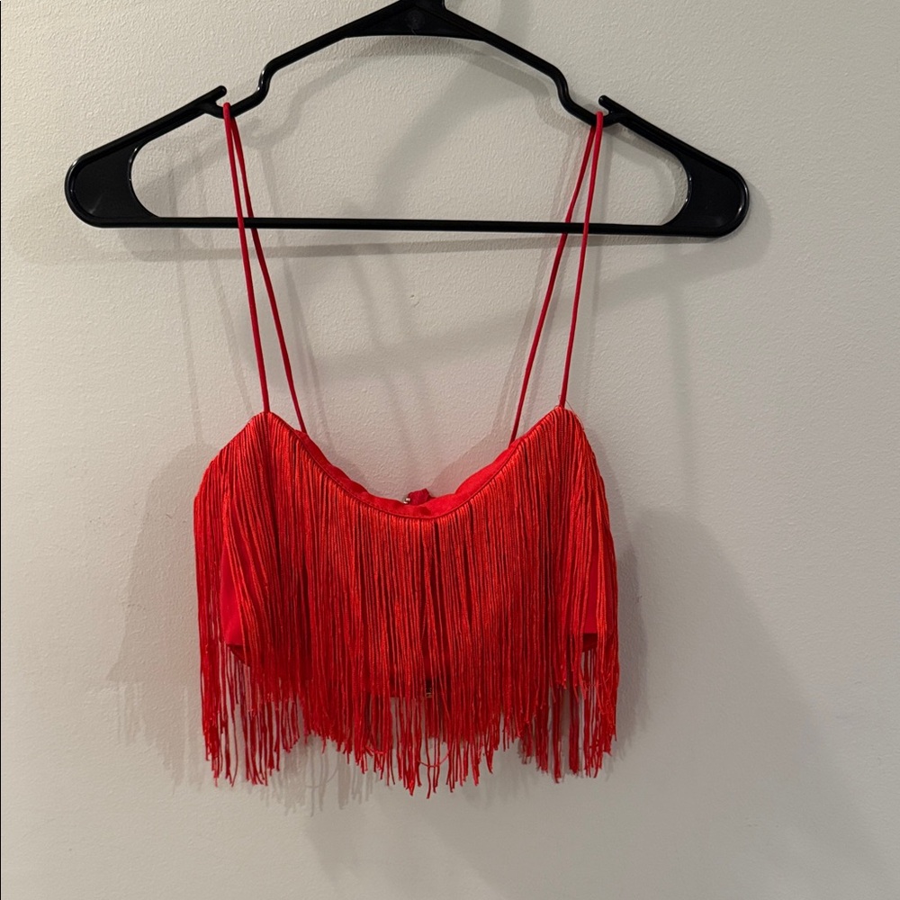 Red Fringe Crop Top